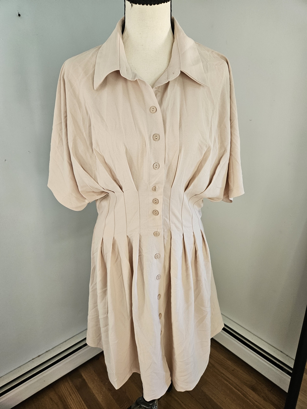 Cupshe Soft Cream Button-Front Shirt Dress#H